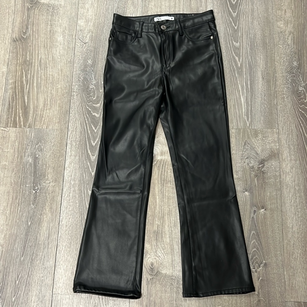 Zara cropped micro flare faux leather pants